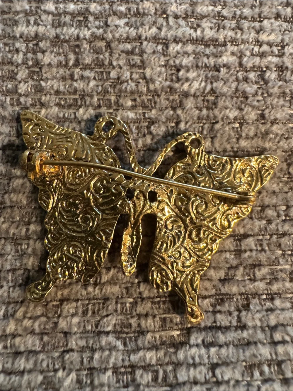 Vintage Gold Butterfly Pin Brooch with Yellow Enamel and Pink Accents